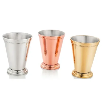 Julep Cup Glass Set, Color- Steel, Copper and Gold, Tri-Color Mint Julep Cocktail Cups for Home Bars & Mixology