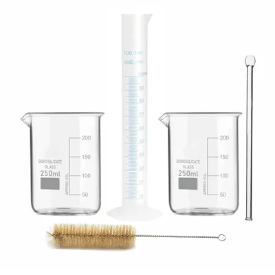 VVS 3.3 Glass Beaker 250ml 2Pcs Stirring Rod Plastic Cylinder 100ml Brush Pack of 5 Lab Chemistry