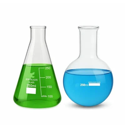 VVS 250ml 3.3 Borosilicate Pack of 2 Round Bottom & Conical Flask Lab Heating Mixing Glassware