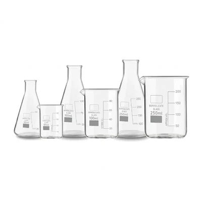 VVS 50ml 100ml 250ml 3.3 Glass Pack of 6 Combo Beaker & Conical Flask Graduated Lab Set