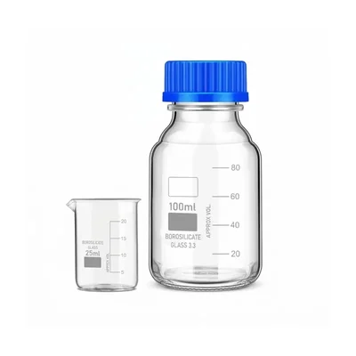 VVS 25ml Beaker & 100ml Reagent Pack of 2 Blue Screw Cap Graduated Glass Lab Set