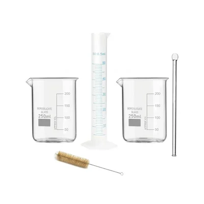 VVS 250ml Glass Beaker Stirring Rod Plastic Cylinder Brush Pack of 5 Lab Equipment Set