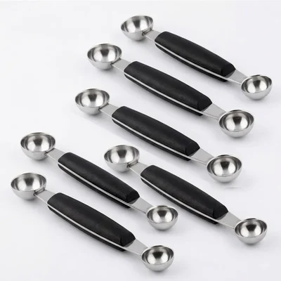Pack of 6pcs, 6.5 inch Stainless Steel Double End Scoop, Melon Baller Scoop