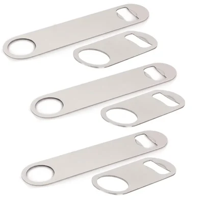 Combo of 4.25 & 7 Inch Stainless Steel Flat Bottle Opener Pack of 6 for Bartenders, Kitchens, and Parties