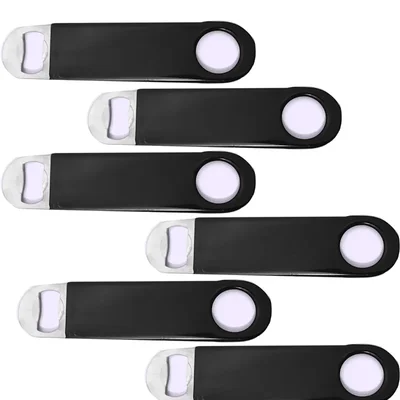 Black Vinyl Coated Stainless Steel Flat Bottle Opener, Pack of 6, Non-Slip Grip for Bartenders, Kitchens, Pubs & Parties