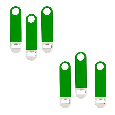 Green Vinyl Coated Stainless Steel Flat Bottle Opener, Pack of 6, Non-Slip Grip for Bartenders, Kitchens, Pubs & Parties