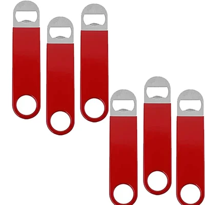 Red Vinyl Coated Stainless Steel Flat Bottle Opener, Pack of 6, Non-Slip Grip for Bartenders, Kitchens, Pubs & Parties