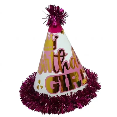 Pack of 10 Colourful Happy Birthday Purple & White Colour Party Themed Frill Birthday Cap for Party (500 Pcs/50 Pack)