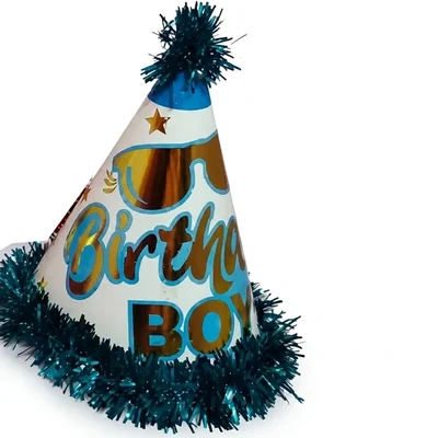 Pack of 10 Colourful Happy Birthday Blue & White Colour Party Themed Frill Birthday Cap for Party (1500 Pcs/150 Pack)