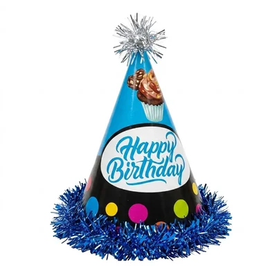 Pack of 10 Colourful Happy Birthday Blue Colour Party Themed Frill Birthday Cap for Party (500 Pcs/50 Pack)