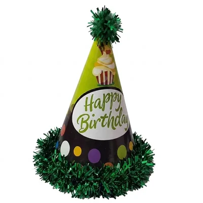 Pack of 10 Colourful Happy Birthday Green Colour Party Themed Frill Birthday Cap for Party (500 Pcs/50 Pack)