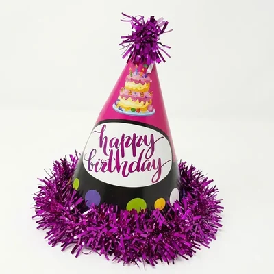 Pack of 10 Colourful Happy Birthday Pink Colour Party Themed Frill Birthday Cap for Party (500 Pcs/50 Pack)