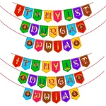 Pack of 2 "It's My 1st Durga Puja" Paper Banner Eco-Friendly Wall Hanging for Hindu Festival Party Decorations