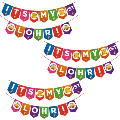 3 Pcs Traditional Happy 1st Lohri Festival Decorations Set Colorful Paper Bunting Banner