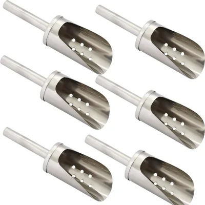 Pack of 6, 9.5 inch Stainless Steel Ice Cube Perforated Scoop for Commercial Kitchen & Bar