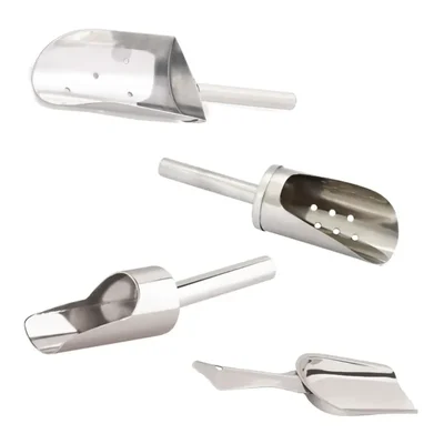 Combo of SS Ice Scoop, SS Ice Cube Scoop, SS Perforated Ice Cube Scoop and SS Perforated Ice Scoop Eco