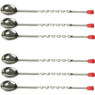Pack of 6, 11.25 inch Heavy Duty Stainless Steel Bar Spoon with Red Knob, Commercial Bar Stirring Tool
