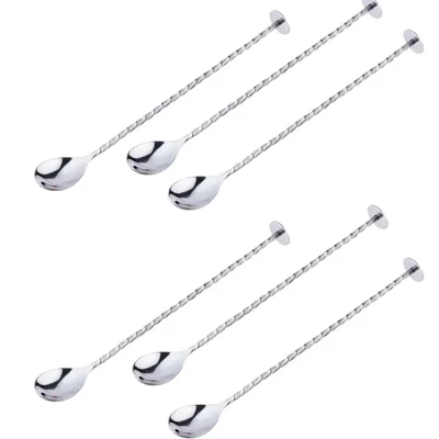 Pack of 6, 10.5 inch Heavy Duty Stainless Steel Bar Spoon with Coil Tail, Commercial Bar Stirring Tool