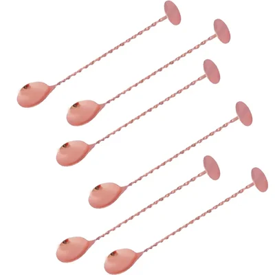 Pack of 6, 10.5 inch Heavy Duty Copper Bar Spoon with Coil Tail, Commercial Bar Stirring Tool