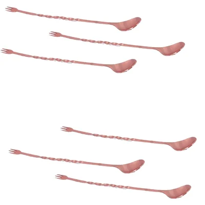 Pack of 6, 16 inch Cooper Bar Spoon with Fork Tail, Commercial Bar Stirring Tool