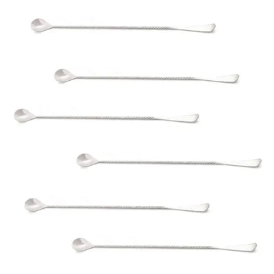 Pack of 6, 12 inch Stainless Steel Bar Spoon with Scrapper, Cocktail Stirring Tool