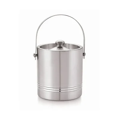 1720ml Ribbed Double Wall Stainless Steel Ice Bucket, Insulated Barware Chiller with Lid