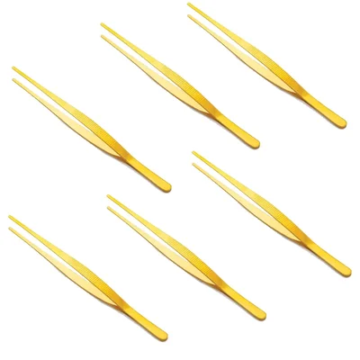 6-Inch Stainless Steel Straight Garnish Tweezers, Precision Tip Set of 6 for Plating and Culinary Decoration