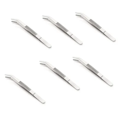 6-Inch Stainless Steel Bent Shape Garnish Tweezers, Precision Tip Set of 6 for Plating and Culinary Decoration