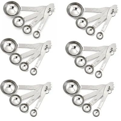 Stainless Steel 4 Size Measuring Spoon Set with Strip Handle Pack of 6 for Baking Cooking Portion Control