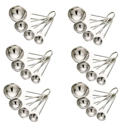 Stainless Steel 4 Size Measuring Spoon Set with Wired Handle Pack of 6 for Baking Cooking Portion Control