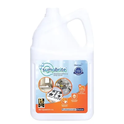 Diversey Industrial Strength SumaBrite Heavy Duty Kitchen Degreaser Liquid Cleaner Residue Free Surface Formula 5L