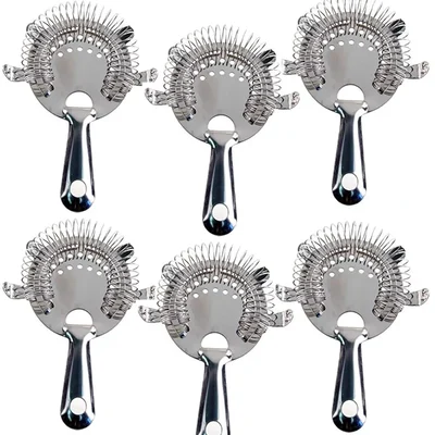 Pack of 6 Stainless Steel 4 Prong Bar Strainer with Strip Handle, Hawthorne Cocktail Strainer