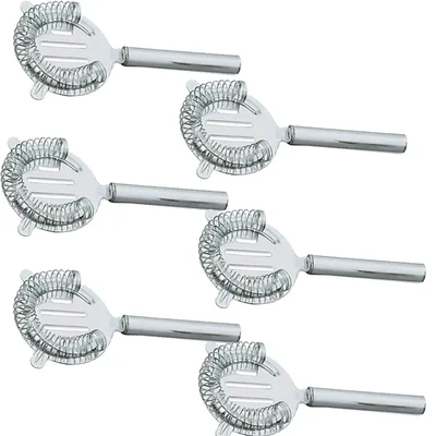 Pack of 6, Stainless Steel 2 Prong Bar Strainer with Pipe Handle, Hawthorne Cocktail Strainer