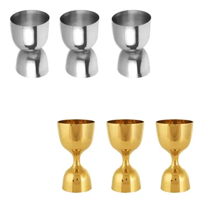 Combo Pack of 3pcs Chrome and 3pcs Brass Jigger Royal 30x60ml, Double Ended Measuring Cup for Commercial Bars, Pubs
