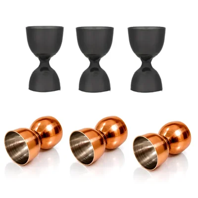 Combo Pack of 3pcs Black Coated and 3pcs Copper Jigger Royal 30x60ml, Double Ended Measuring Cup for Commercial Bars