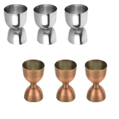 Combo Pack of 3pcs Chrome and 3pcs Antique Jigger Royal 30x60ml, Double Ended Measuring Cup for Commercial Bars, Pubs