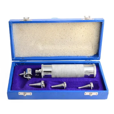 Medvision Indian Brass Finish Otoscope 2 Cannulas Swivel Lens Hard Case