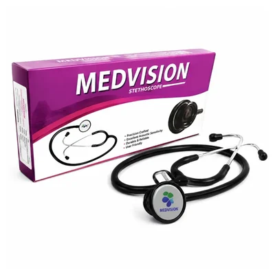 Medvision Ebony Stethoscope Dual Head Soft Ear Tips Dual Head Acoustic Chest Piece for Clinic & Hospital