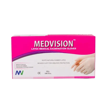 Medvision Non-Sterile Powdered Latex Examination Gloves Smooth Surface Beaded Cuff (S)