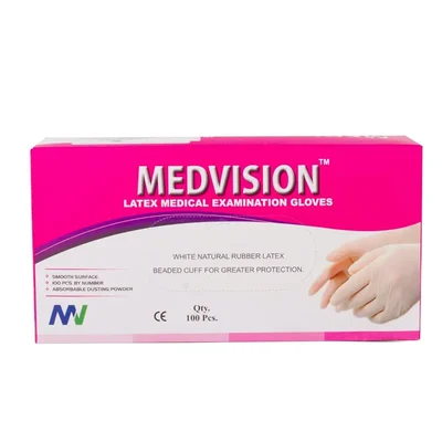 Medvision Non-Sterile Powdered Latex Examination Gloves Smooth Surface Beaded Cuff (XS)