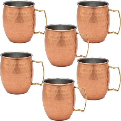 Pack of 6, Copper Plated 480ml Beer Mug, Large Stein Cup 8.5 x 10 inch for Bar