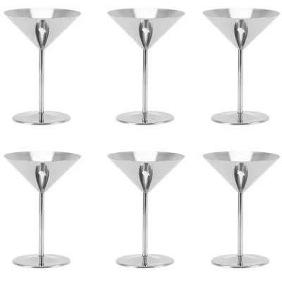 Pack of 6, Stainless Steel Martini Glass, Unbreakable Metallic Cocktail Coupe