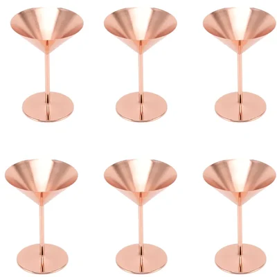 Pack of 6, Stainless Steel Copper Plated Martini Glass, Unbreakable Metallic Cocktail Glass