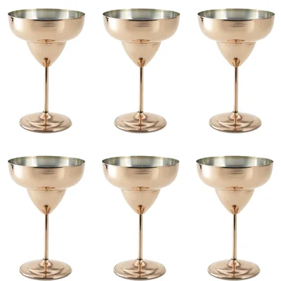 Pack of 6, (12 x 18cm) Gold Coated Martini Goblet Glass, Unbreakable Metallic Cocktail Coupe