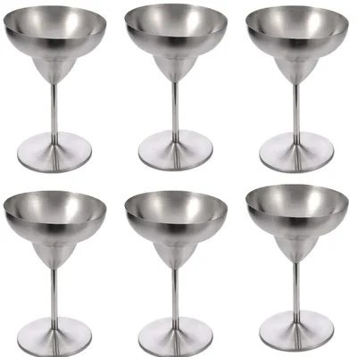 Pack of 6, (12 x 18cm) Stainless Steel Martini Goblet Glass, Unbreakable Metallic Cocktail Coupe