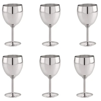 Pack of 6, Stainless Steel Goblet Glass, Unbreakable Metallic Cocktail Glass