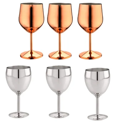 Combo of 3pcs Copper and 3pcs Stainless Steel Goblet Glass