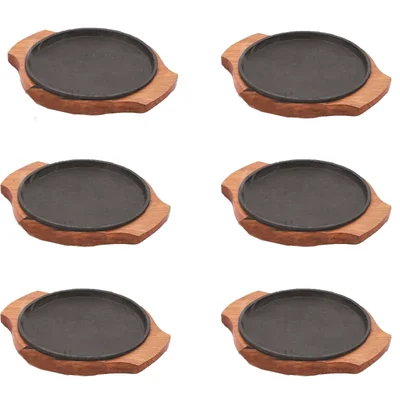 Pack of 6, 15cm Round Double Handle Sizzler Platter for Restaurants, Gastropubs, Sizzler Houses