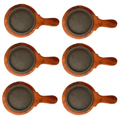Pack of 6, 15cm Round Single Handle Sizzler Platter for Restaurants, Gastropubs, Sizzler Houses