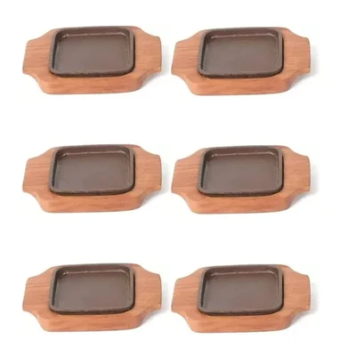 Pack of 6, 13cm Square Double Handle Sizzler Platter for Restaurants, Gastropubs, Sizzler Houses